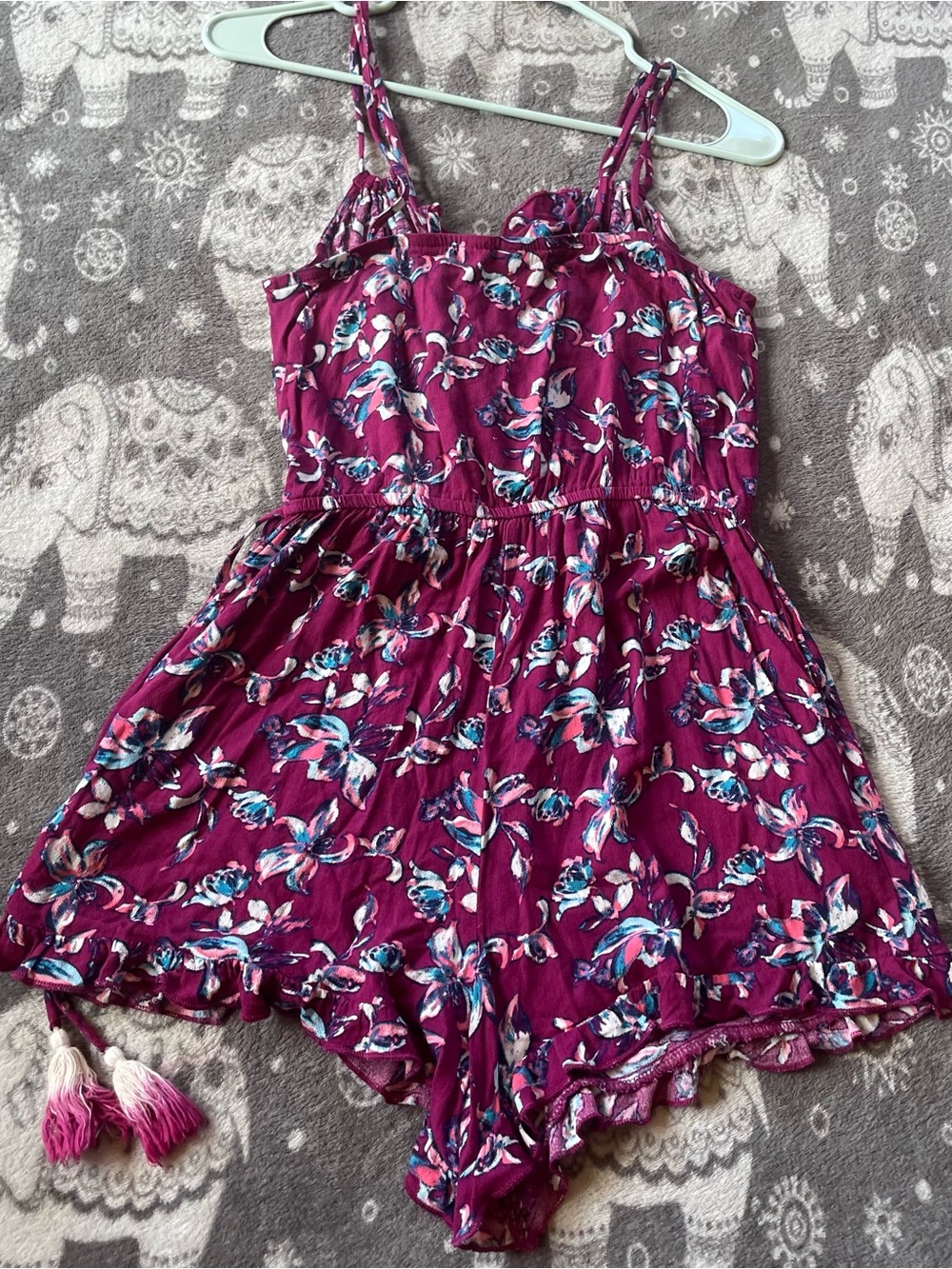 Xhilaration Magenta Floral Girls Romper with Tassels